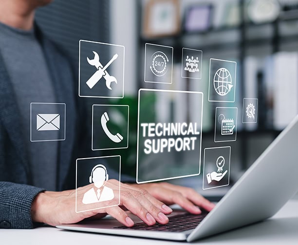 Technical Support Services Icons On Laptop Screen